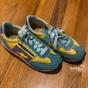 Kangaroos sneakers. Green, yellow purple. Size 8